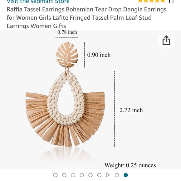 Raffia Tassel Earrings Bohemian Tear Drop Dangle Earrings - Picture 9 of 9